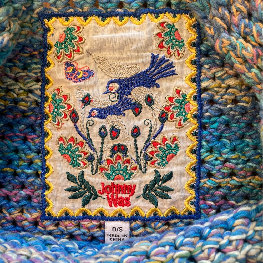 NEW Johnny Was Nahal Crochet Bag Purse Blue Multicolor Cotton 15.5”H x 14.5”W - Picture 9 of 11